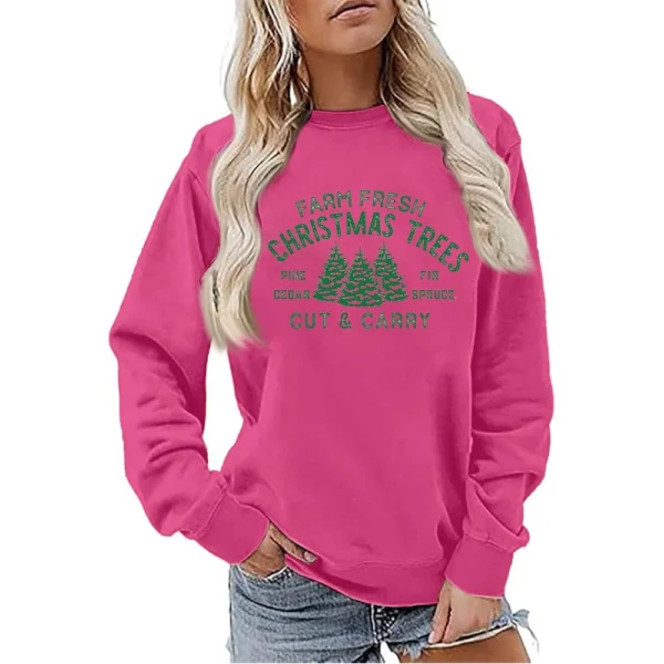 Women's Sweatshirt Sports Christmas Print Pullover Sweatshirt Round Neck Long - Image 28