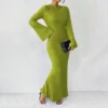 Women's Fall Dresses 2024 Maxi Dresses Solid Flare Sleeve Dress Bodycon Dresses - Image 3