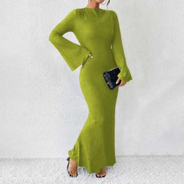 Women's Fall Dresses 2024 Maxi Dresses Solid Flare Sleeve Dress Bodycon Dresses - Image 3