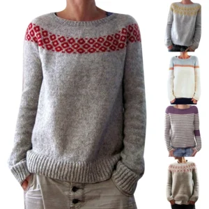 Women's Fashionable Casual Printed Round Neck Pullover Loose Long Sleeved