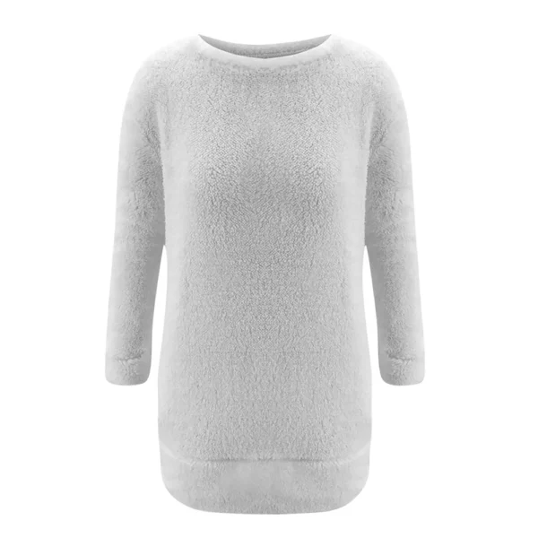 Women's Fuzzy Fleece Solid Color Dress Loose Fit Casual Round Neck Long Sleeve - Image 10