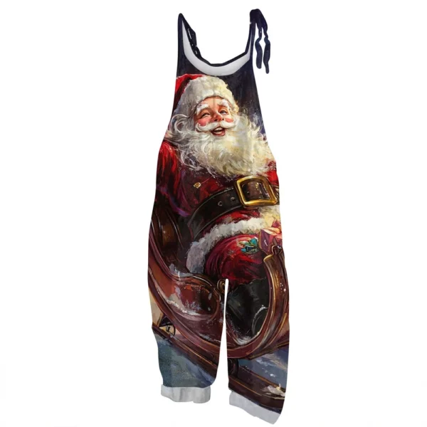 Women's Vintage Casual Print Loose Christmas Jumpsuit Shoulder Strap - Image 29