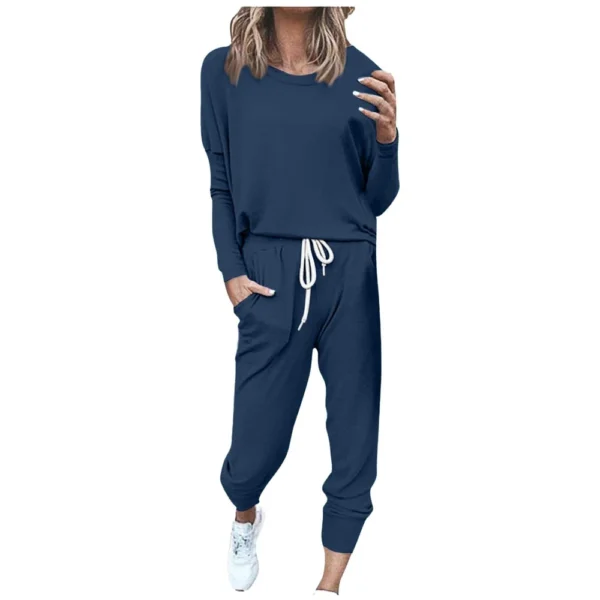 Women's Sportswear 2-piece Crewneck Jogger Sweatpants Yoga Workout Tracksuit Set - Image 28