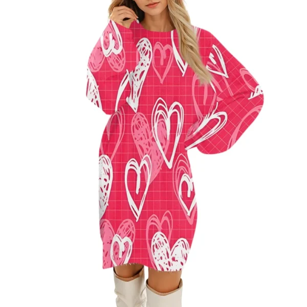 Women's Round Neck Casual Long Sleeve Valentine's Day Plush Gradient Plaid - Image 29