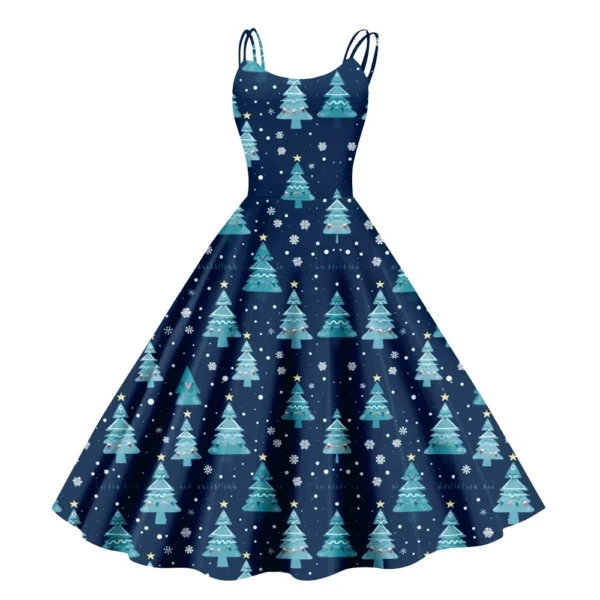 Women's Printed Strapless Christmas Fashion Gothic Cocktail Sexy Dress Punk - Image 3