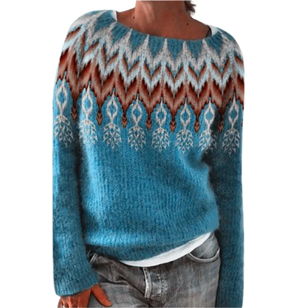 Women's Fashionable Casual Printed Round Neck Pullover Loose Long Sleeved - Image 3