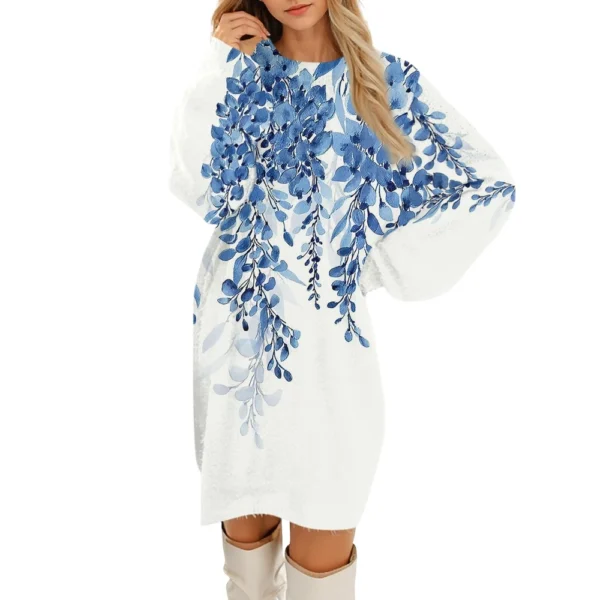 Women's Round Neck Casual Long Sleeve Plush Gradient Vintage Floral Print - Image 38