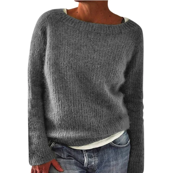 Women's Fashionable Casual Solid Color Round Neck Pullover Loose Long Sleeved - Image 5