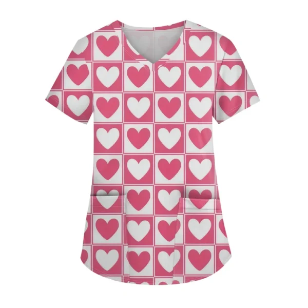 Women's Fashion V-neck Short Sleeve Workwear With Pockets Printed Tops - Image 25