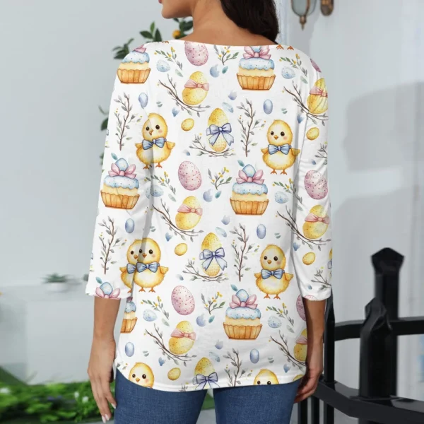 Women's Printed Easter Basic Tops Casual 3/4 Sleeve Fashion Plus Size Pullover - Image 12