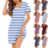 Womens Summer Dresses Short Sleeve Linen Casual T-Shirt Dresses Swing Beach