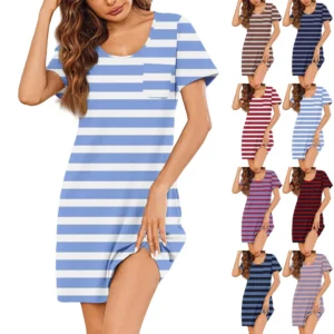 Womens Summer Dresses Short Sleeve Linen Casual T-Shirt Dresses Swing Beach