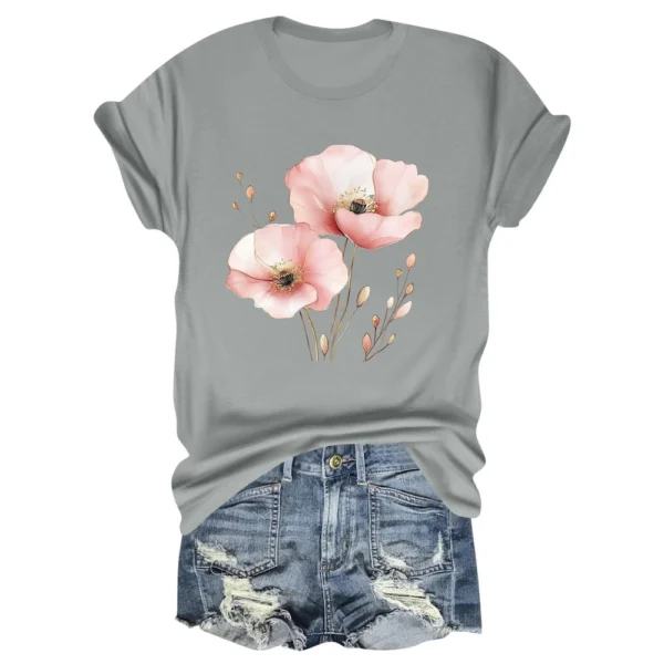 Women's Daily Printed Fashion Round Neck Loose Short Sleeved Casual T-Shirt - Image 6