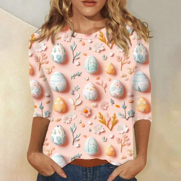 Women's Printed Tops Plus Size Casual Easter Basic Fashion 3/4 Sleeve Pullover - Image 16
