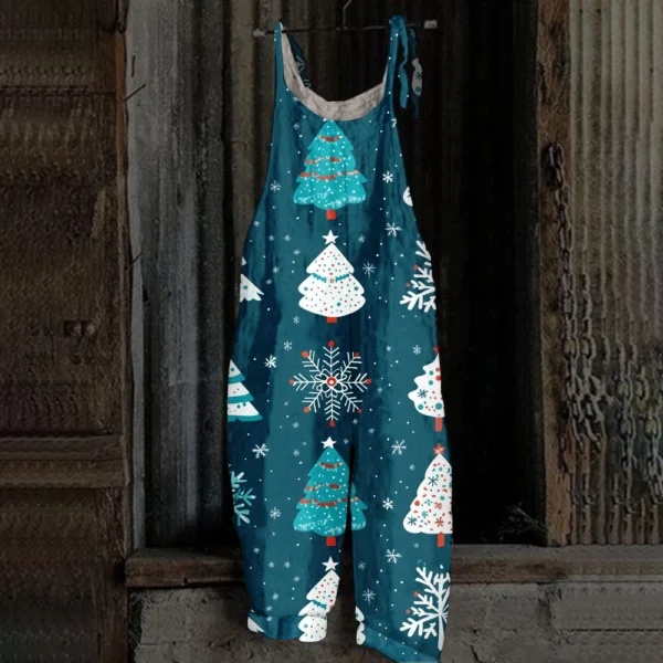Women's Shoulder Strap Print Christmas Loose Vintage Jumpsuit Casual - Image 25