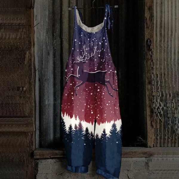 Women's Vintage Loose Christmas Casual Shoulder Strap Jumpsuit Print - Image 25