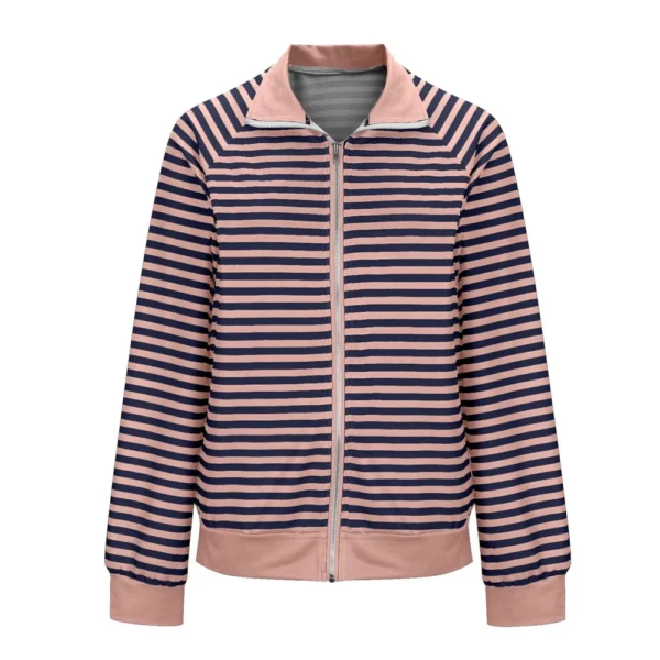 Women's Loose Casual Striped Lapel Cardigan Pocket Long Sleeved Jacket fall - Image 11