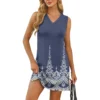 Women's V-neck Summer Casual Beach Vacation Women's Sleeveless Vintage Print - Image 19