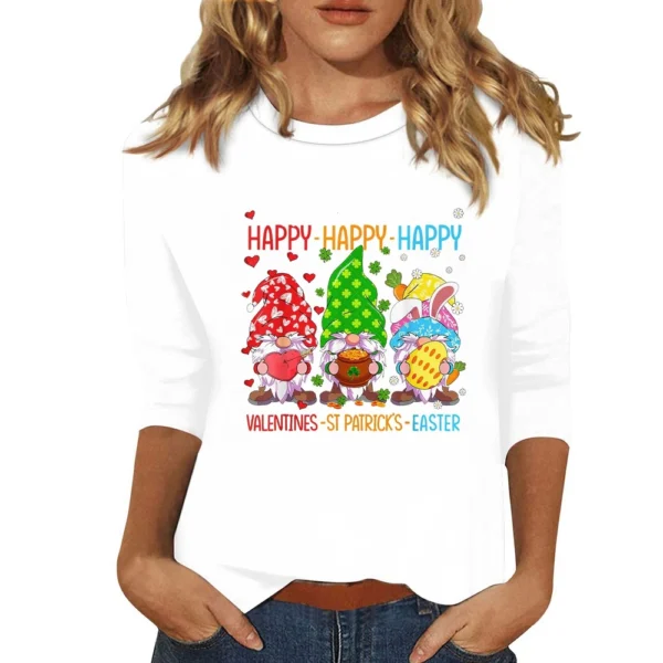 Women's Plus Size Tops Easter Fashion 3/4 Sleeve Casual Basic Printed Pullover - Image 33