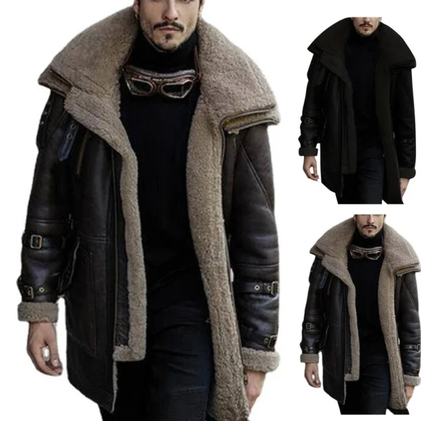 Fall And Winter Jacket Thickened Warm PU Leather Coat Men's Fleece Coat Trend