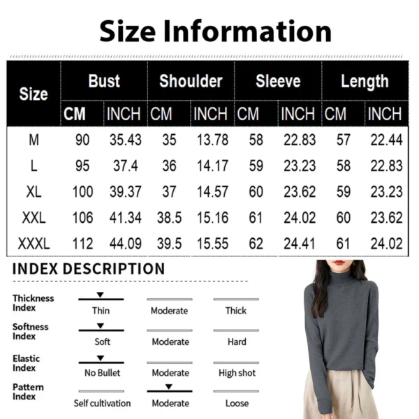 Women's Fashion Turtleneck Pullover Long Sleeve Loose Bottom Knit Sweater - Image 18