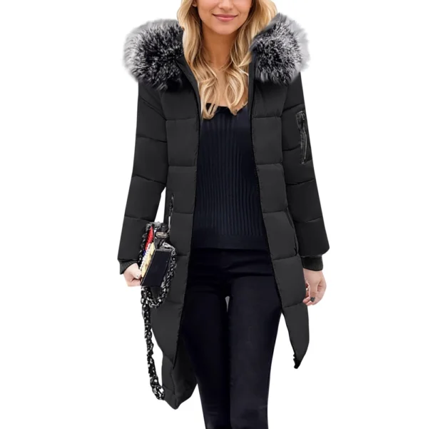 Women's Casual Warm Versatile Large Collar Solid Color Thickened Cotton Coat - Image 16