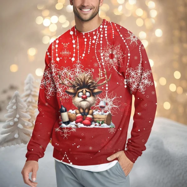 Men's Casual Fashion Comfortable Christmas Printed Round Neck Pullover - Image 46