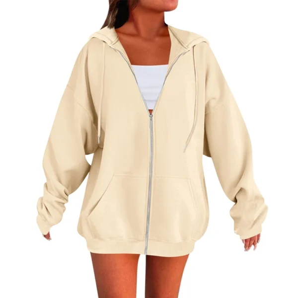 Women's Solid Color Zipper Sweatshirt Tops Daily Casual Jacket - Image 19