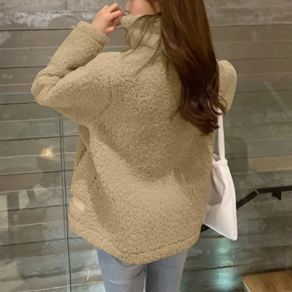 Women's Fall And Winter  Casual Solid Colour Standing Collar Button Hundred - Image 10