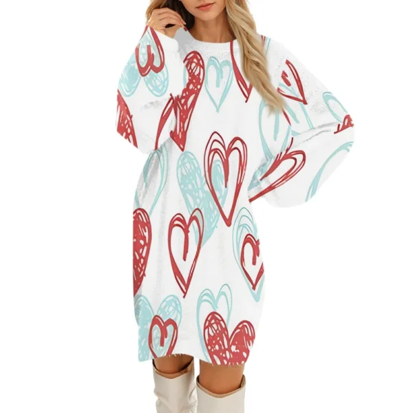Women's Round Neck Casual Long Sleeve Valentine's Day Plush Gradient Plaid - Image 35