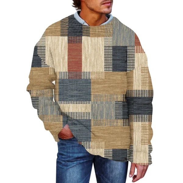 Men'S Printed Synthetic Sweater Round Neck Sportswear Loose Long Sleeved Top - Image 20