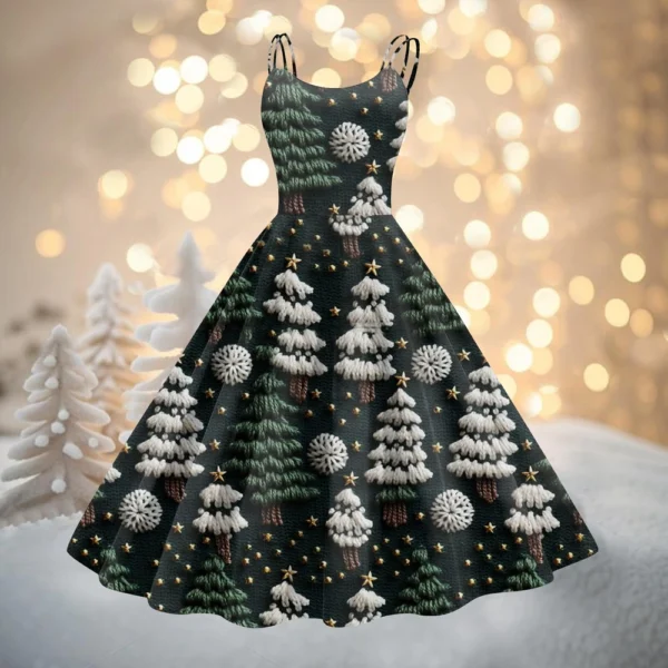 Women's Printed Strapless Gothic Cocktail Punk Sexy Fashion Dress Christmas - Image 13