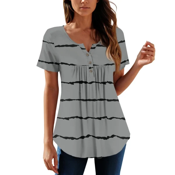 Women Tunic Tops Dressy Casual Summer Short Sleeve Shirts Loose Fit Pleated - Image 8
