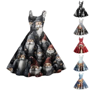 Women's Punk Strapless Printed Gothic Cocktail Sexy Fashion Dress Christmas