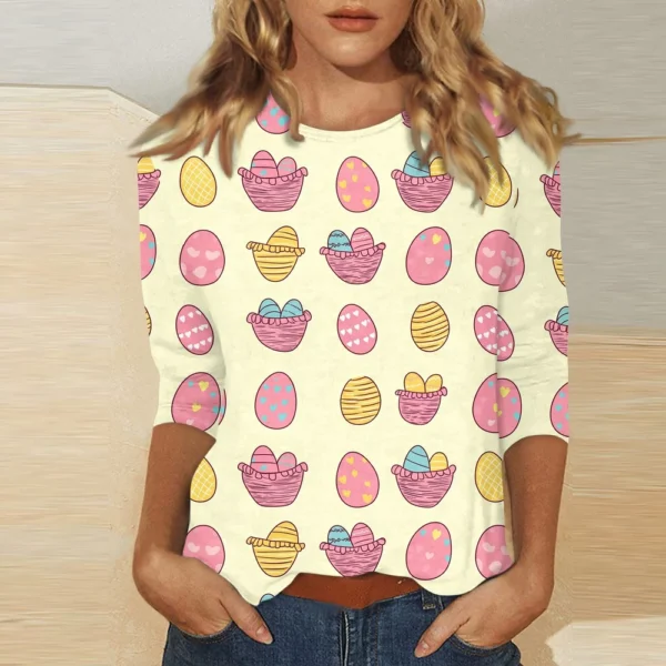 Women's Printed Easter Basic Tops Casual 3/4 Sleeve Fashion Plus Size Pullover - Image 25