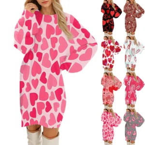 Women's Round Neck Casual Long Sleeve Valentine's Day Plush Gradient Plaid