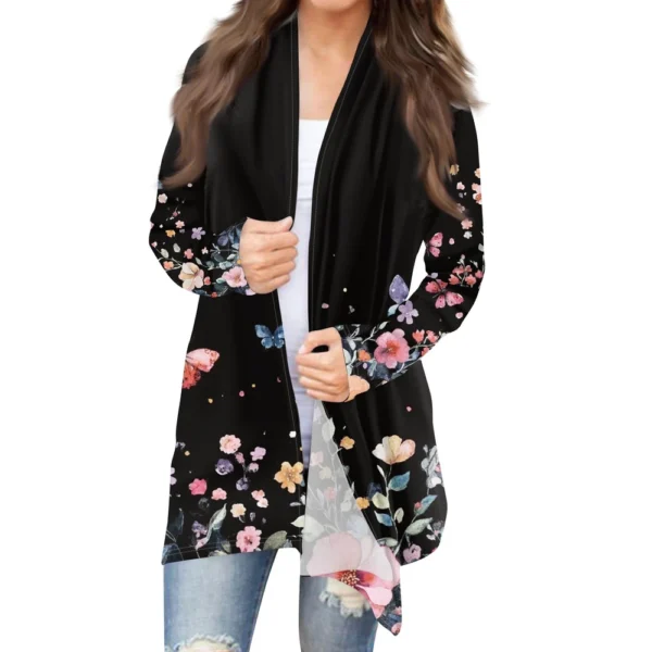 Women's Fashion Casual Vintage Floral Printed Mid-Length Cardigan Jacket - Image 9