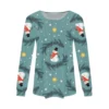 Women's Christmas Printed Top Round Neck Casual Pleated Long Sleeved T-Shirt - Image 11