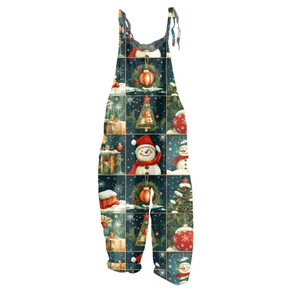 Women's Shoulder Strap Vintage Loose Print Casual Jumpsuit Christmas - Image 6