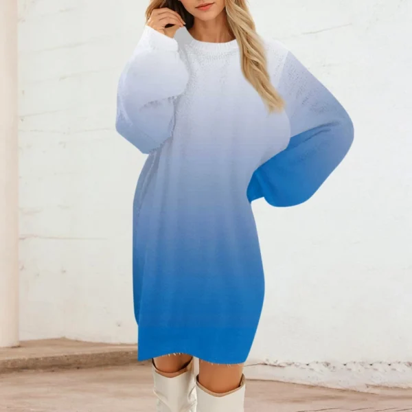 Women's Round Neck Casual Long Sleeve Plush Dresses - Image 13