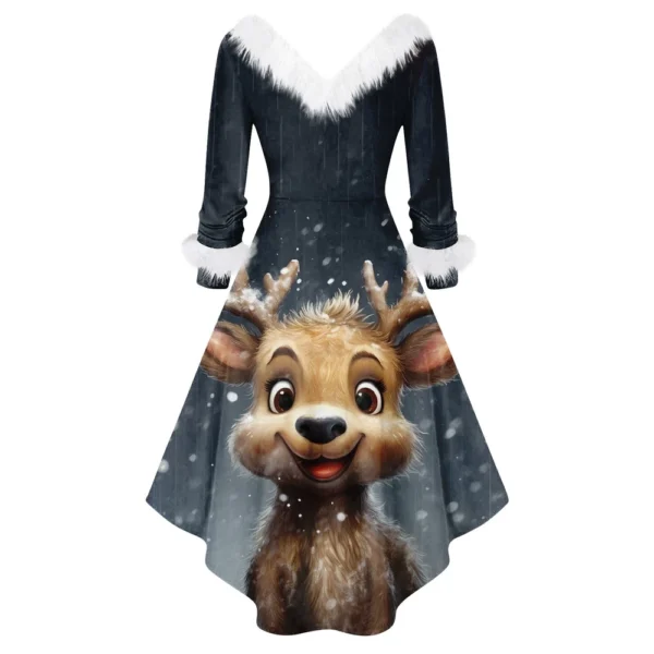 Women's Fashion V-neck Casual Fit Christmas Print Party Long Sleeve Dress - Image 10