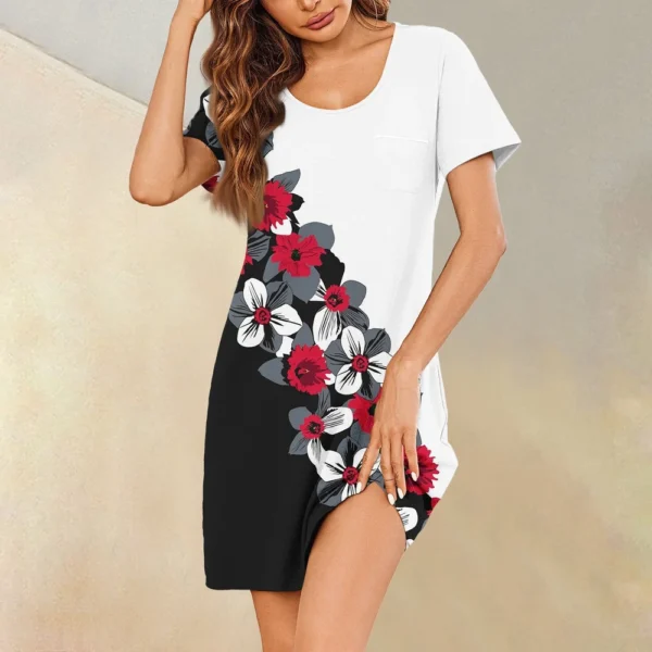 Womens Summer Dresses Short Sleeve Linen Casual T-Shirt Dresses Swing Beach - Image 34
