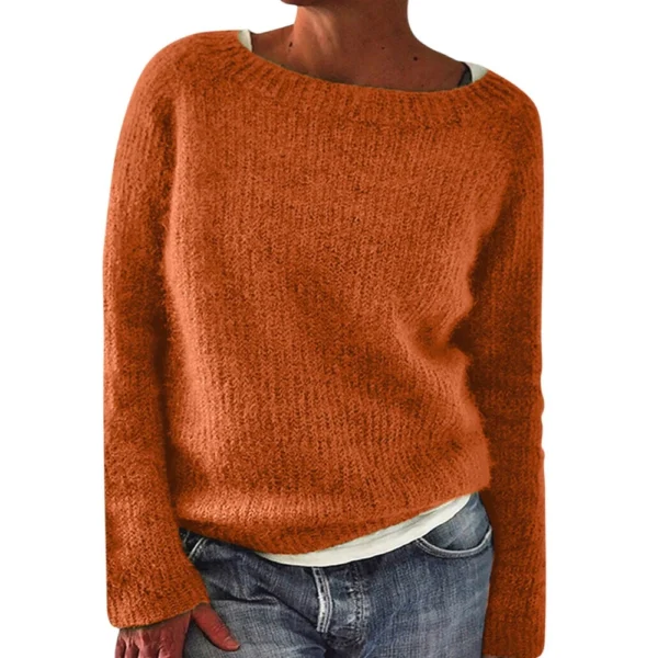 Women's Fashionable Casual Solid Color Round Neck Pullover Loose Long Sleeved - Image 8