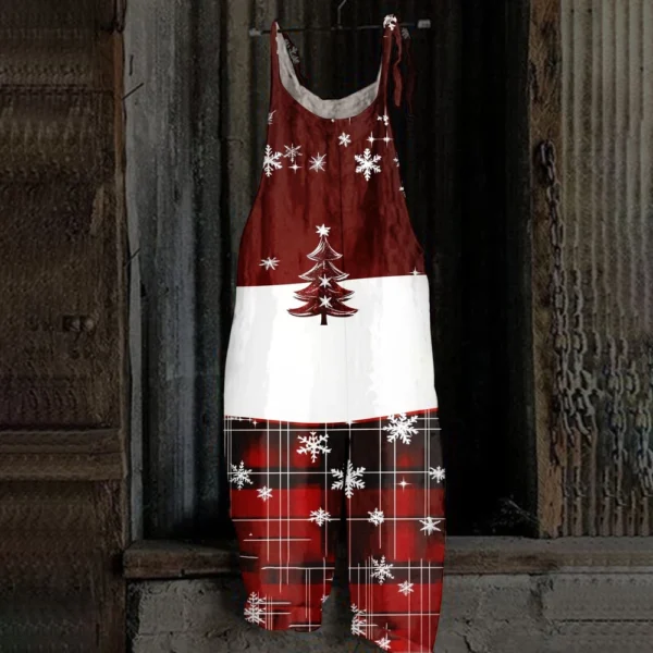 Women's Shoulder Strap Vintage Casual Print Christmas Jumpsuit Loose - Image 22