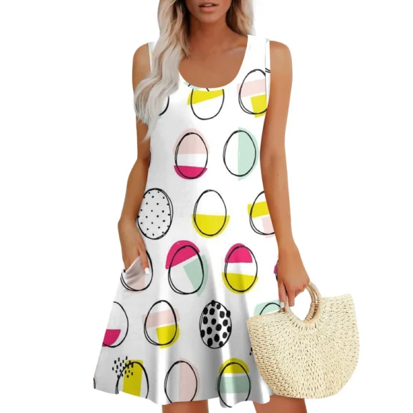 Womens Summer Dresses Easter Print  Loose U Neck Sleeveless Sundresses Dress - Image 27