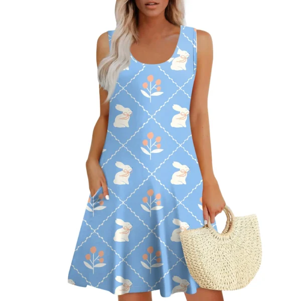 Womens Summer Dresses Easter Print  Loose U Neck Sleeveless Sundresses Dress - Image 25