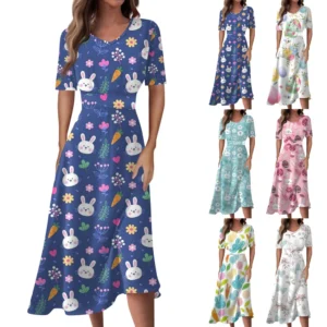 Women's Printed Summer Loose Casual Easter Fashion Sundresses Dresses Dress