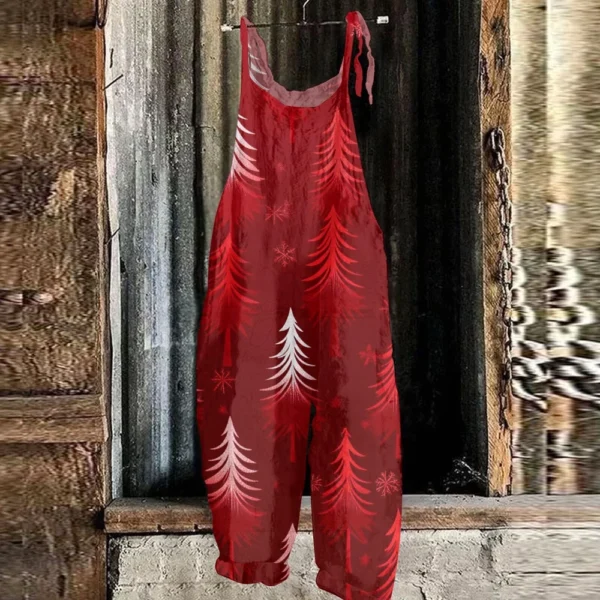Women's Shoulder Strap Vintage Loose Print Casual Jumpsuit Christmas - Image 34
