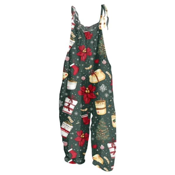 Women's Shoulder Strap Vintage Loose Print Casual Jumpsuit Christmas - Image 8