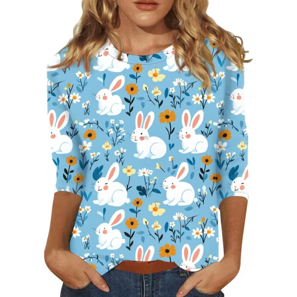 Women's Printed Tops Plus Size Casual Easter Basic Fashion 3/4 Sleeve Pullover - Image 3